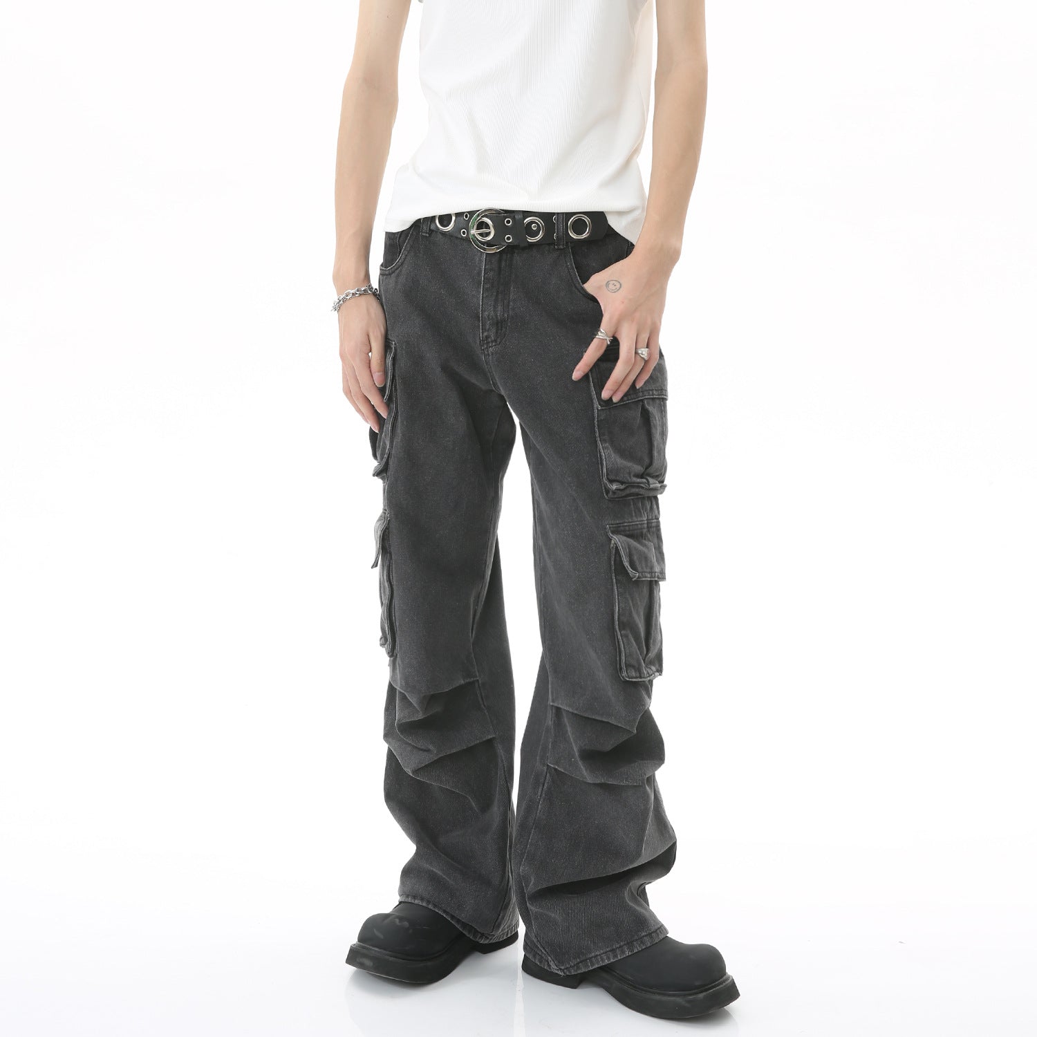 Washed Multipocket Cargo Denim