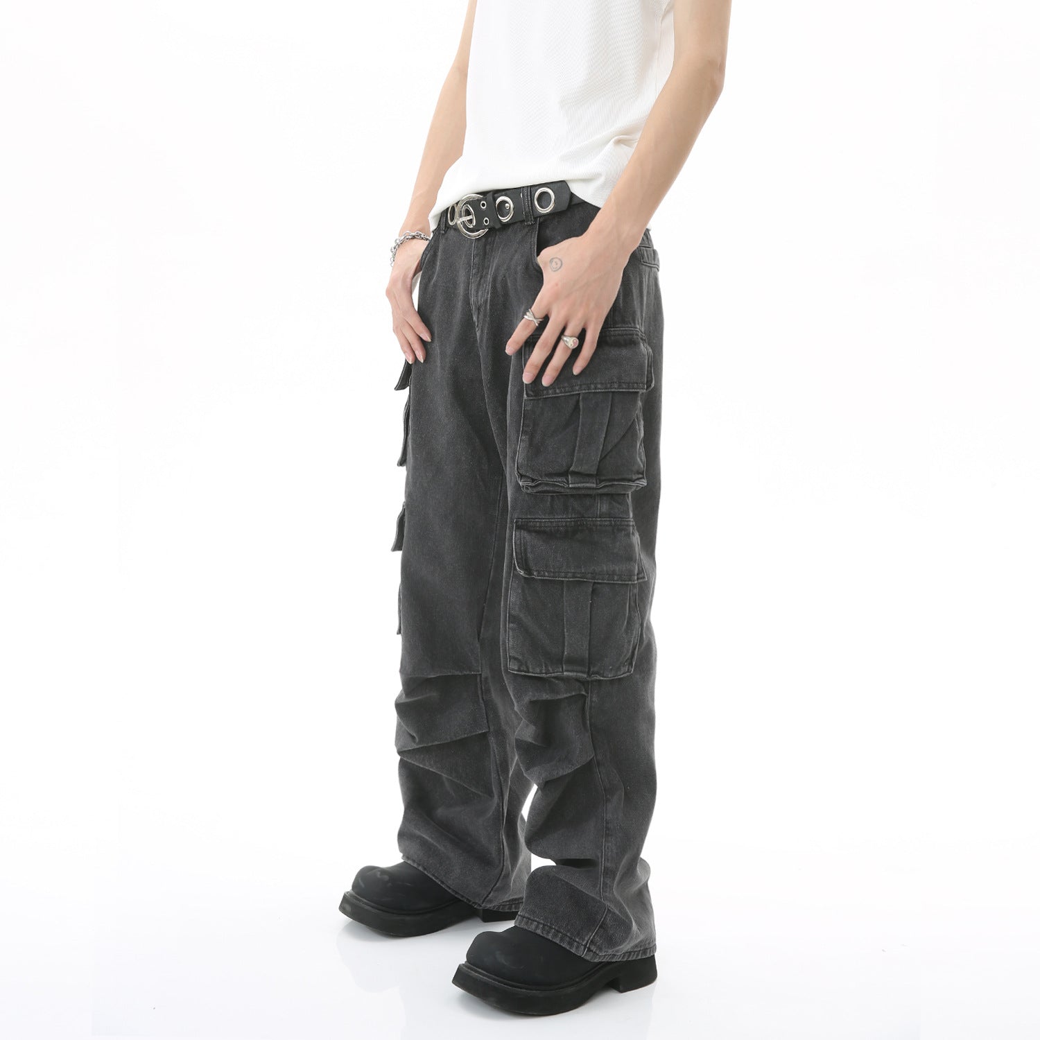 Washed Multipocket Cargo Denim