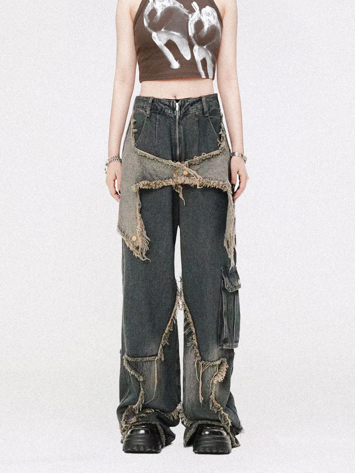 Modea  Distressed Effect Patchwork Star Denim Jeans