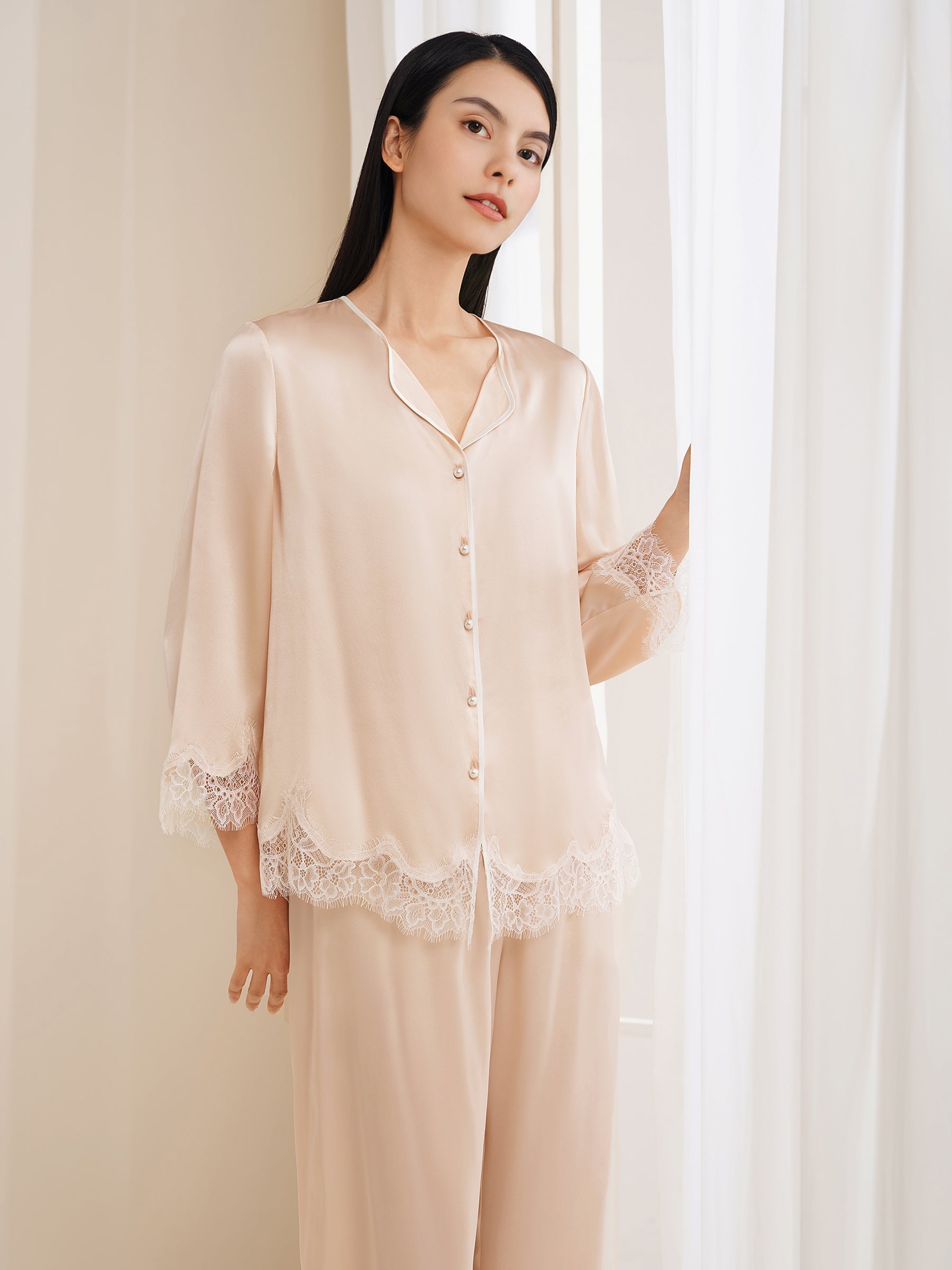 Lace Silk Pajamas Set