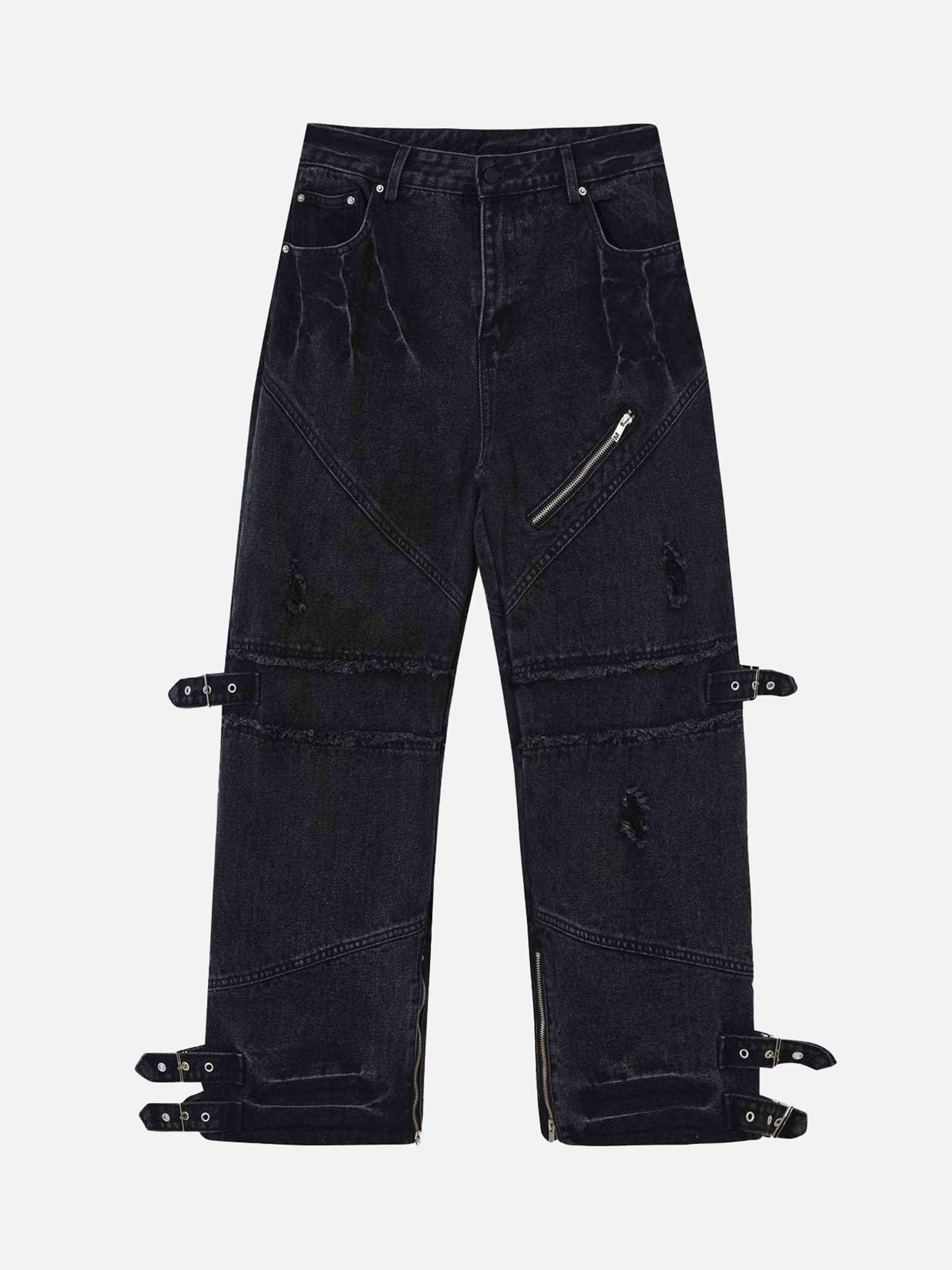 Disstresed Straps Denim