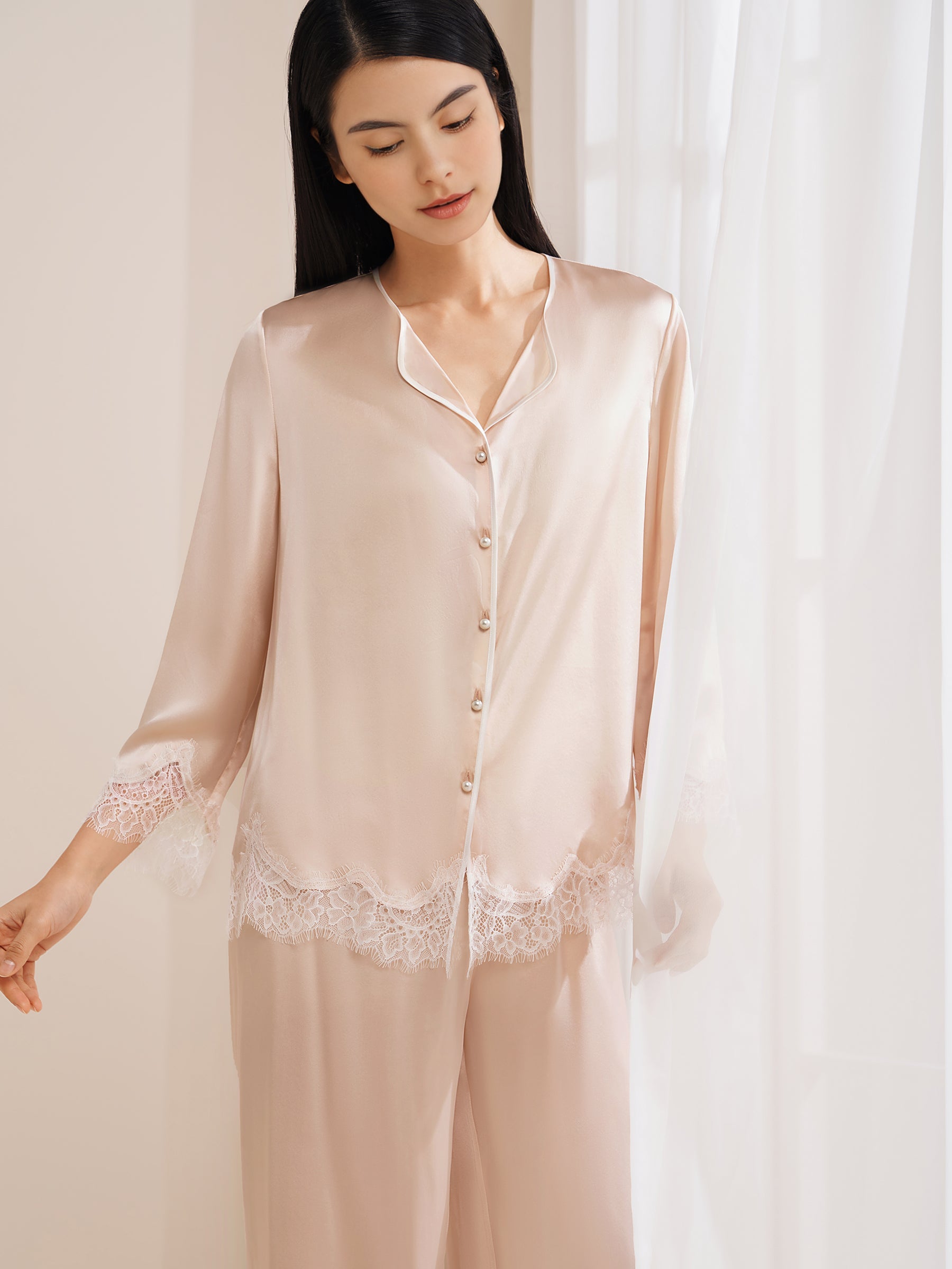 Lace Silk Pajamas Set