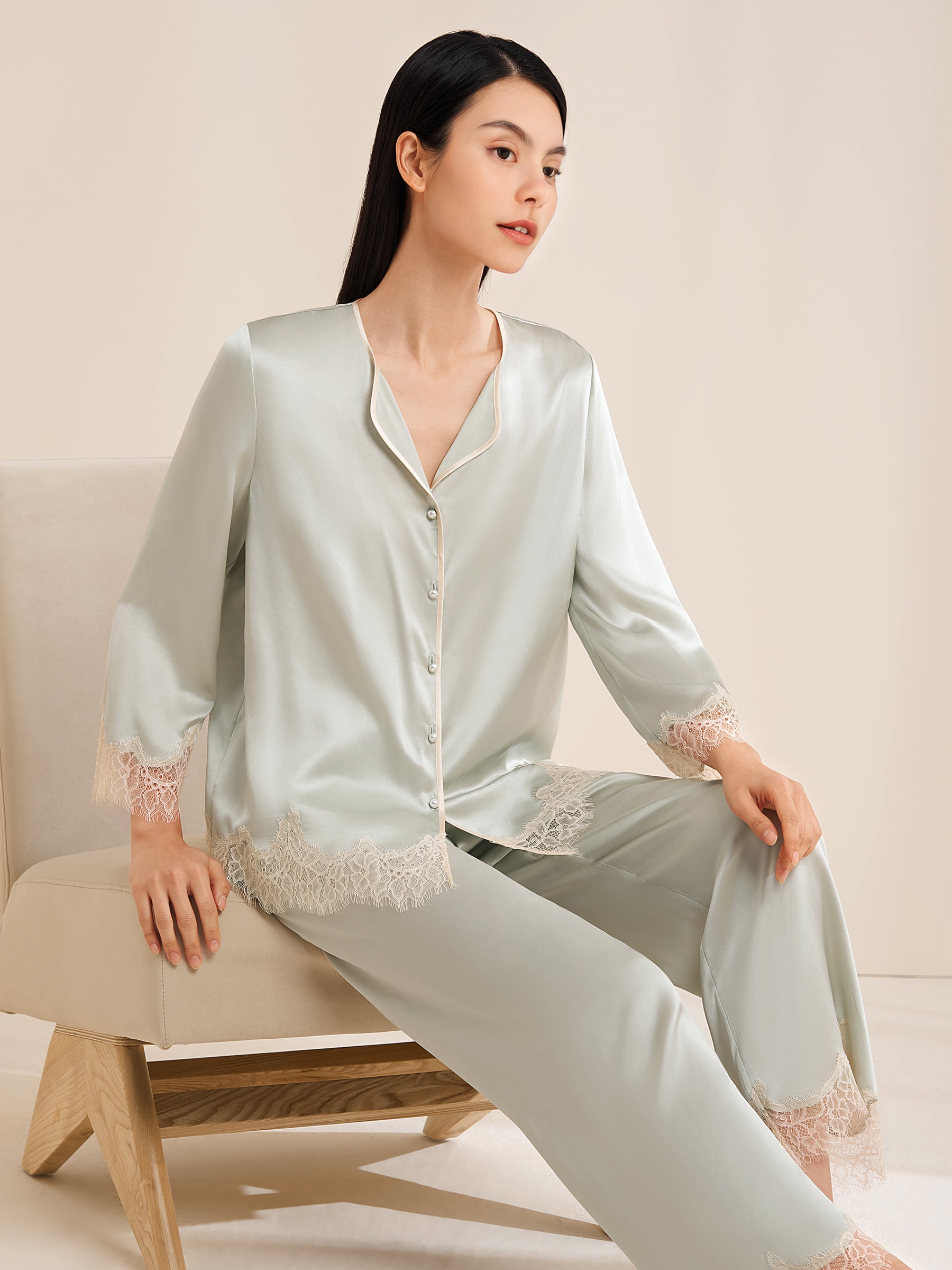 Lace Silk Pajamas Set