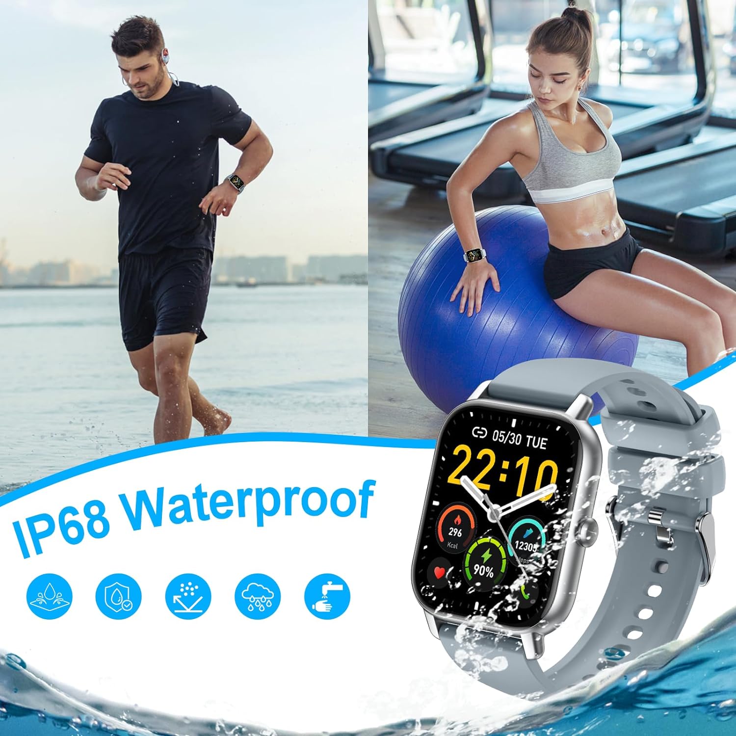 Smartwatch for Men and Women, 1.85 Inch Touchscreen Smart Watch with Bluetooth Calls, IP68 Waterproof Fitness Watch with Heart Rate Monitor, Sleep Monitor, Pedometer, Sports Watch for iOS Android,