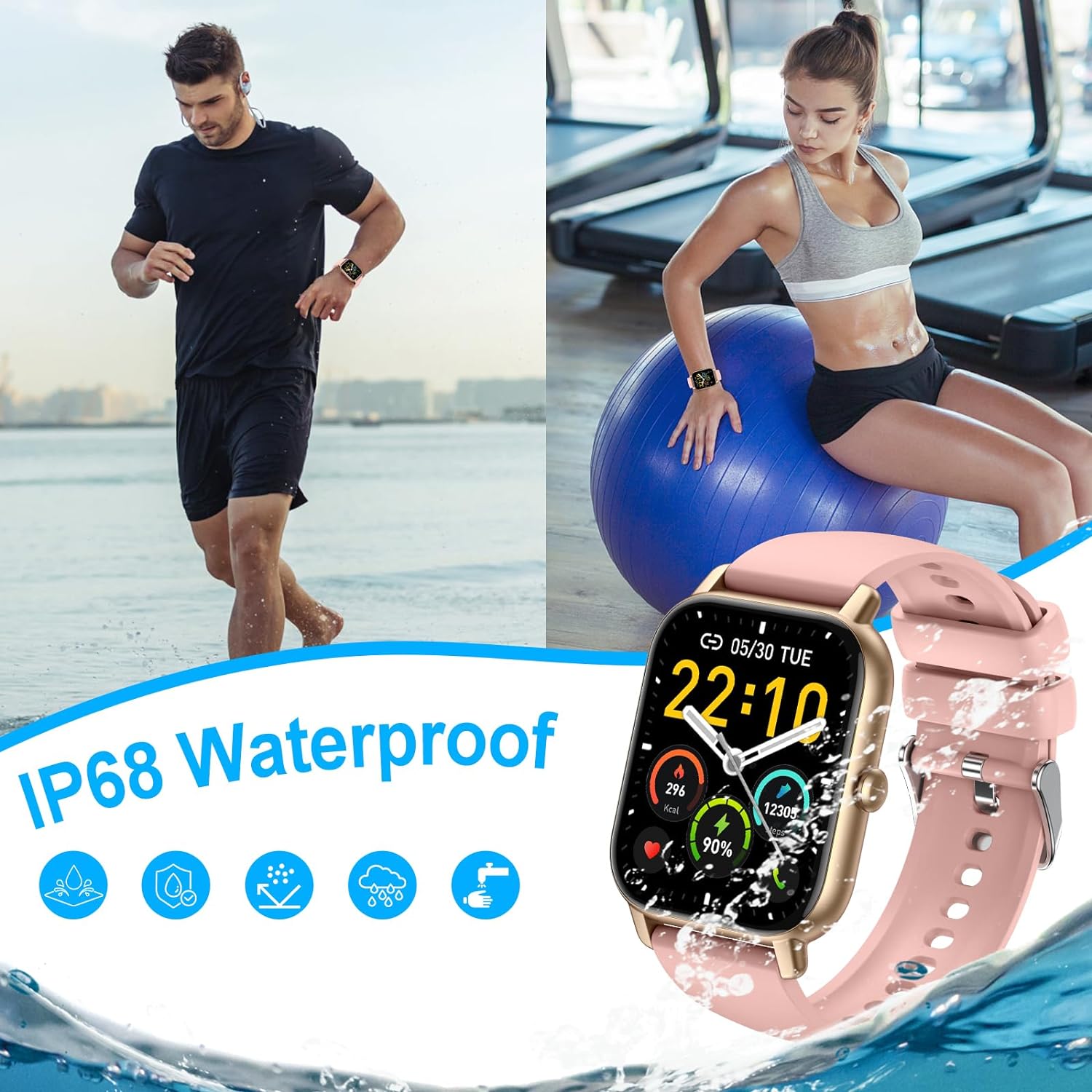 Smartwatch for Men and Women, 1.85 Inch Touchscreen Smart Watch with Bluetooth Calls, IP68 Waterproof Fitness Watch with Heart Rate Monitor, Sleep Monitor, Pedometer, Sports Watch for iOS Android,