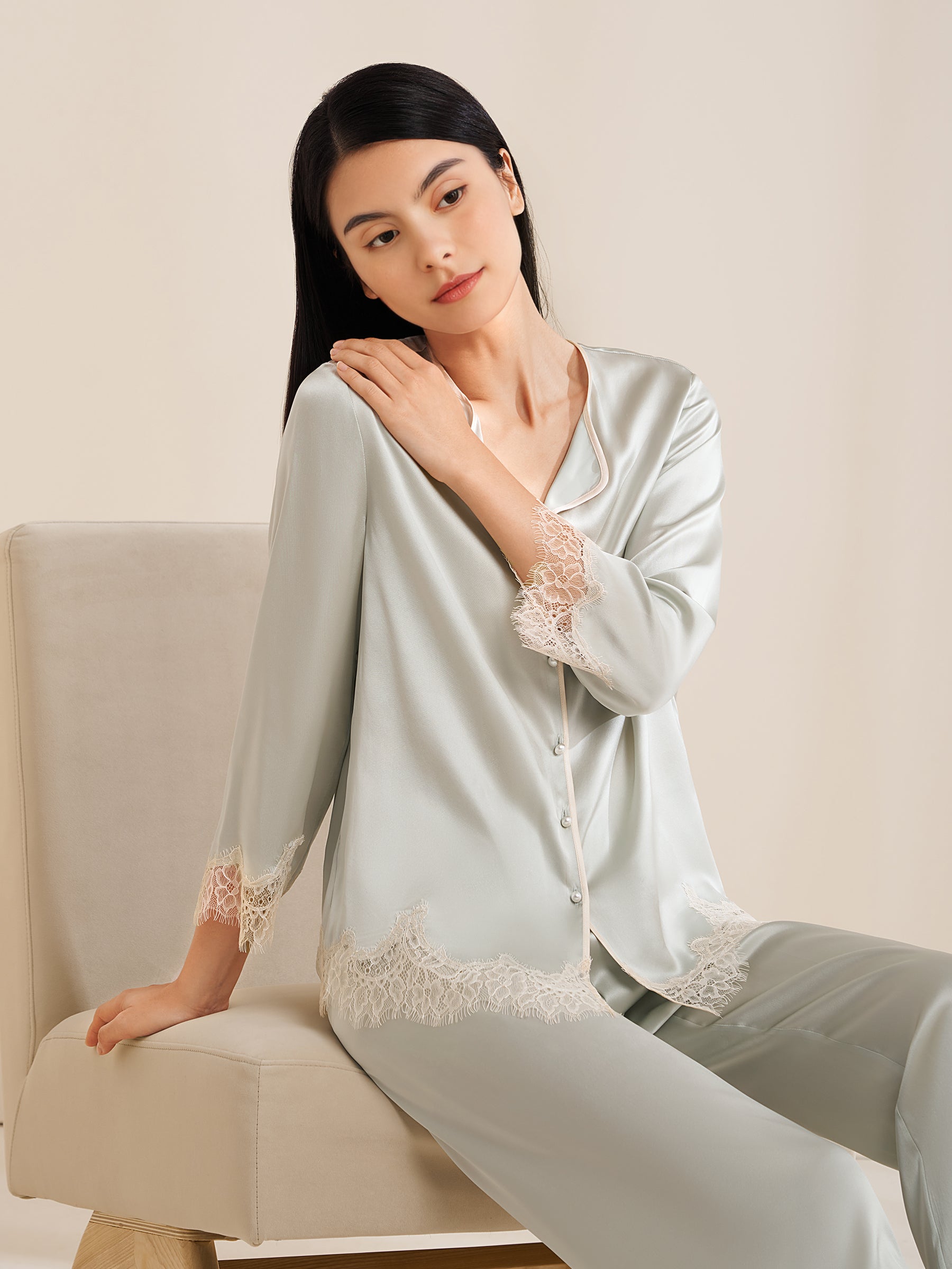 Lace Silk Pajamas Set