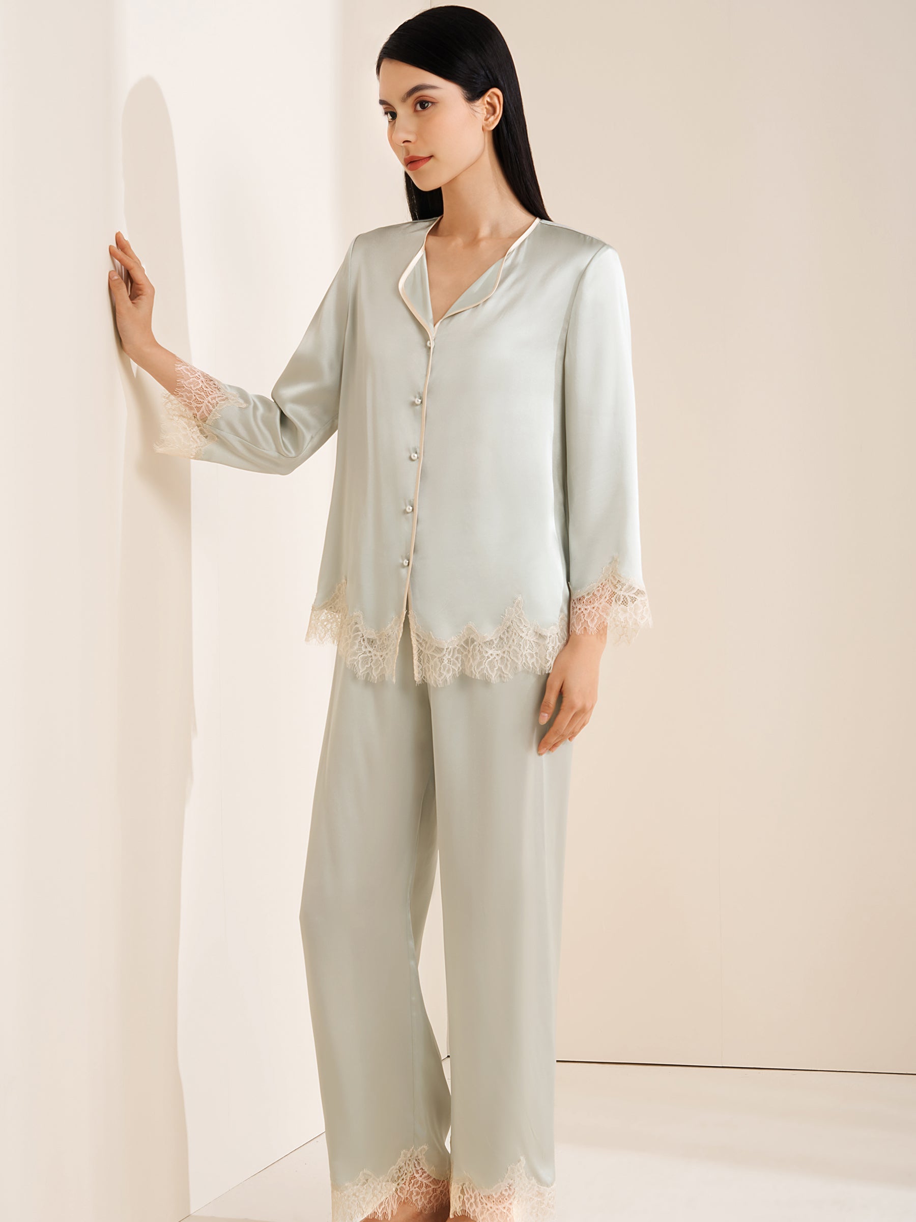 Lace Silk Pajamas Set