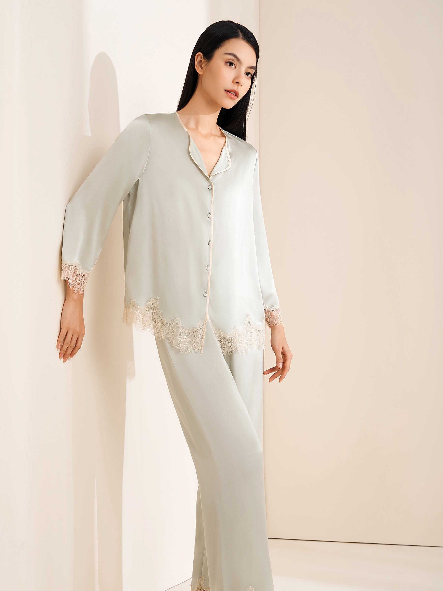 Lace Silk Pajamas Set