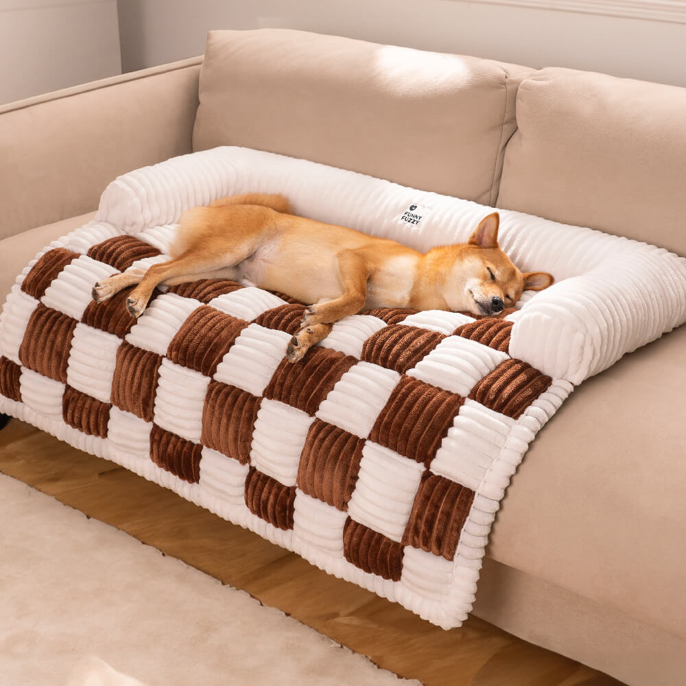 Cream Square Plaid Cozy Dog Mat Furniture Protector Abdeckung