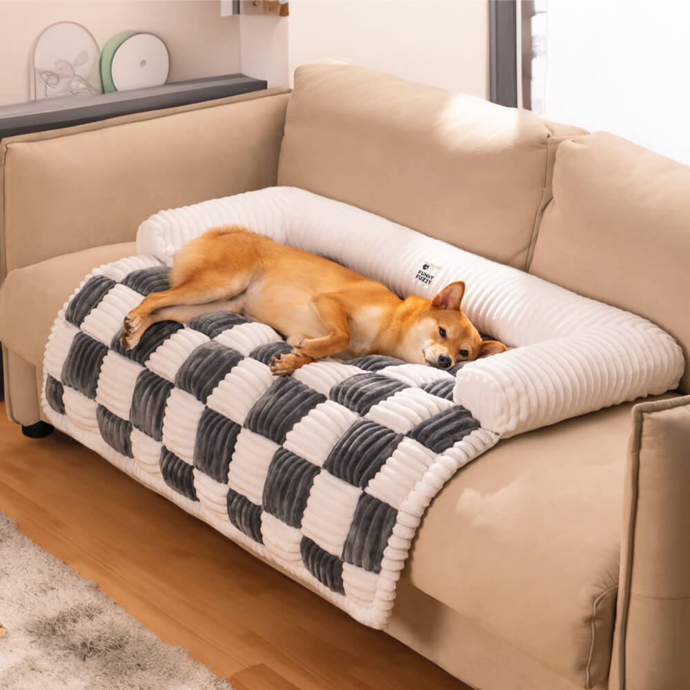 Cream Square Plaid Cozy Dog Mat Furniture Protector Abdeckung