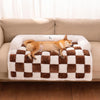 Cream Square Plaid Cozy Dog Mat Furniture Protector Abdeckung