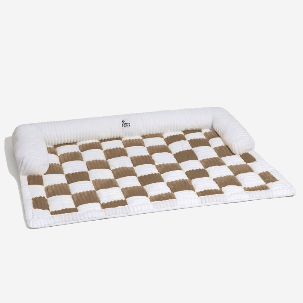 Cream Square Plaid Cozy Dog Mat Furniture Protector Abdeckung