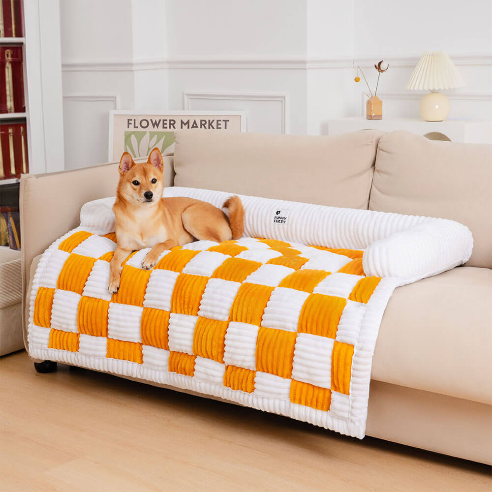 Cream Square Plaid Cozy Dog Mat Furniture Protector Abdeckung