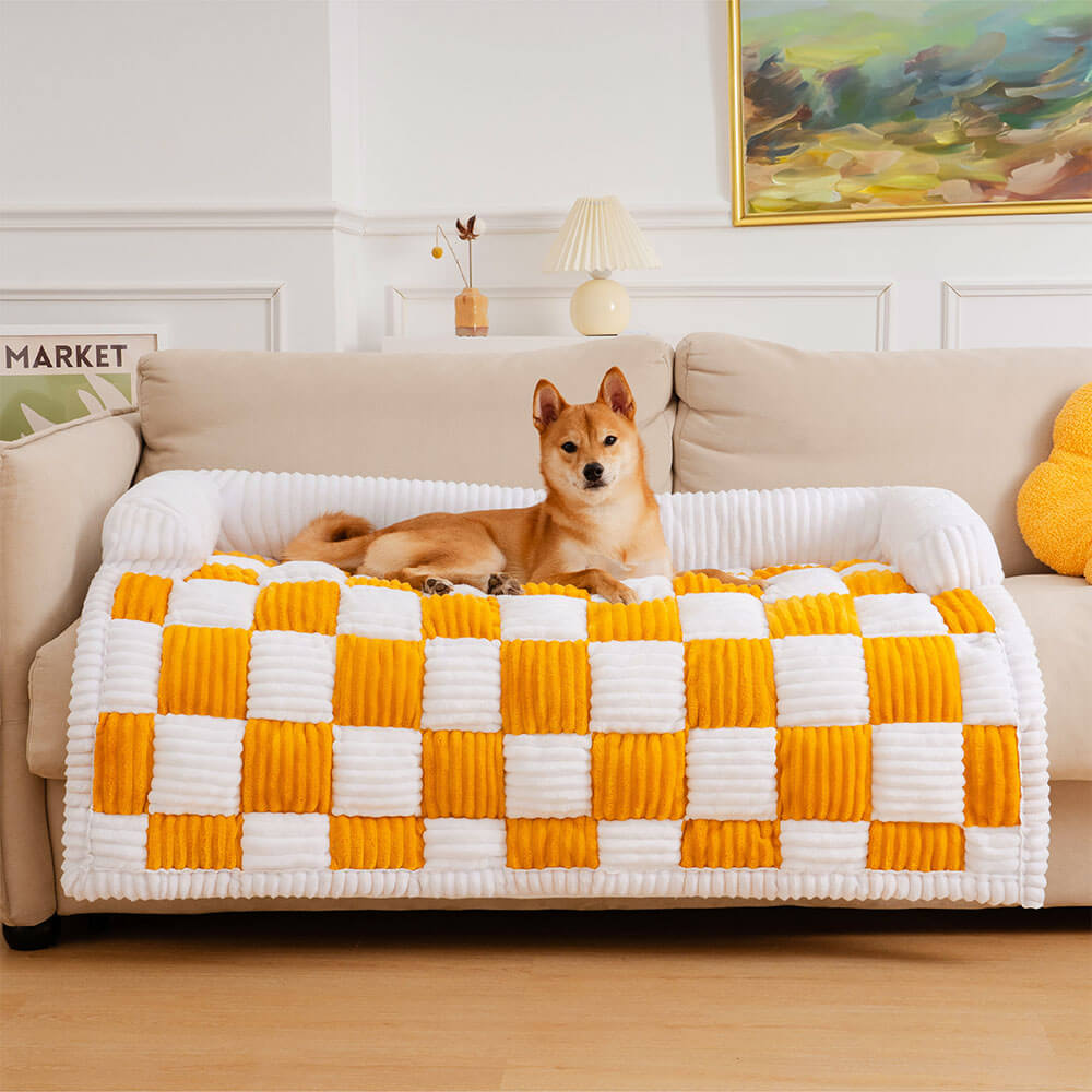 Cream Square Plaid Cozy Dog Mat Furniture Protector Abdeckung