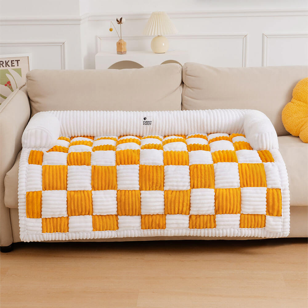 Cream Square Plaid Cozy Dog Mat Furniture Protector Abdeckung