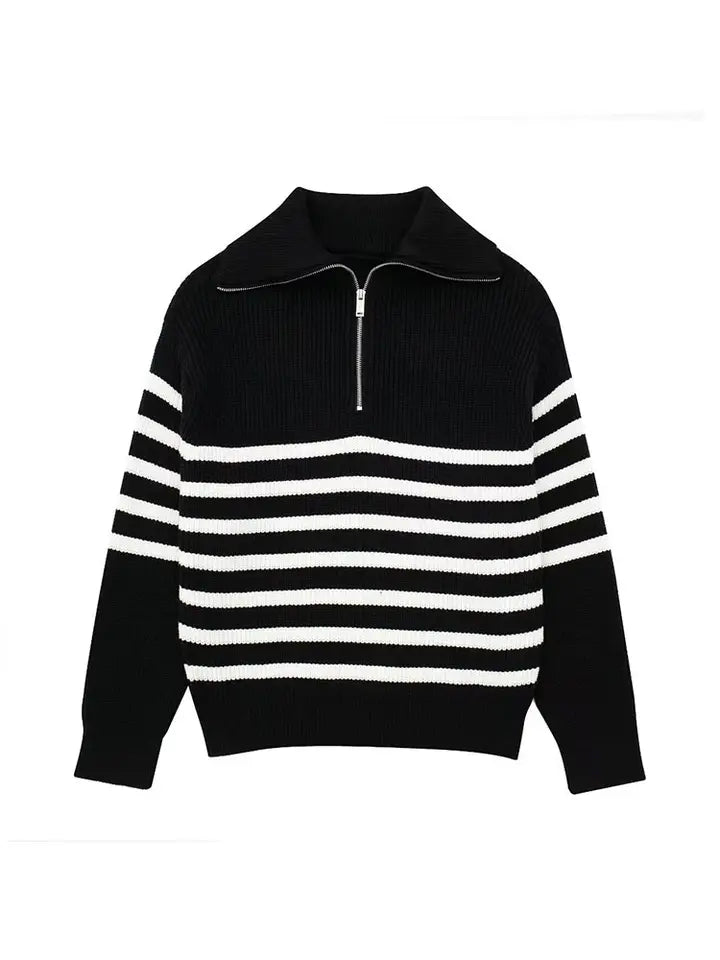 Striped Zip Up Sweater