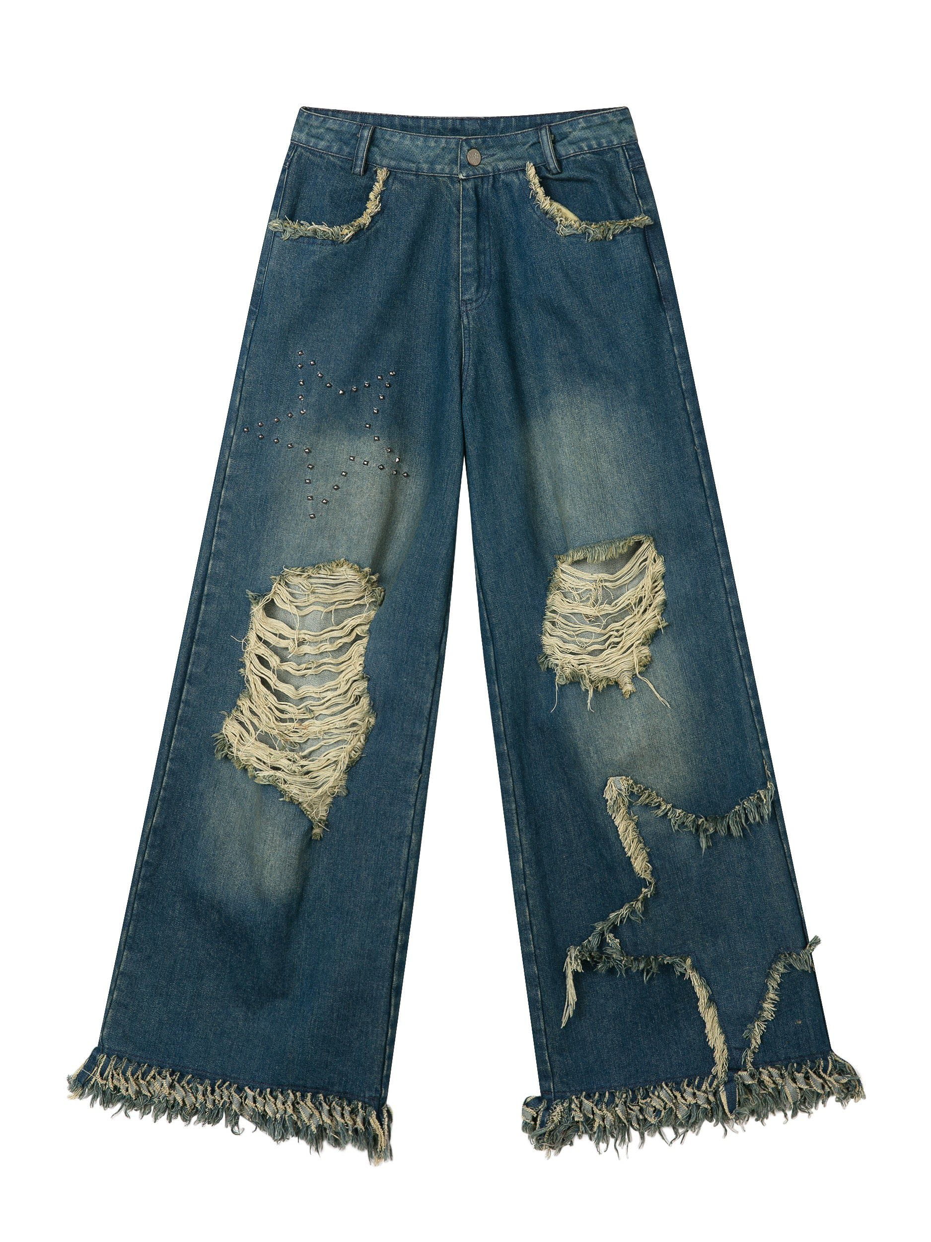 Distressed Star Wide Leg Denim