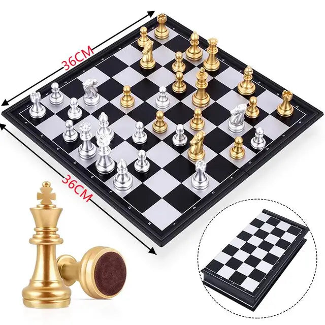 Mittelalterliches Schachspiel mit hochwertigem Schachbrett, 32 Schachfiguren aus Gold und Silber, magnetisches Brettspiel,