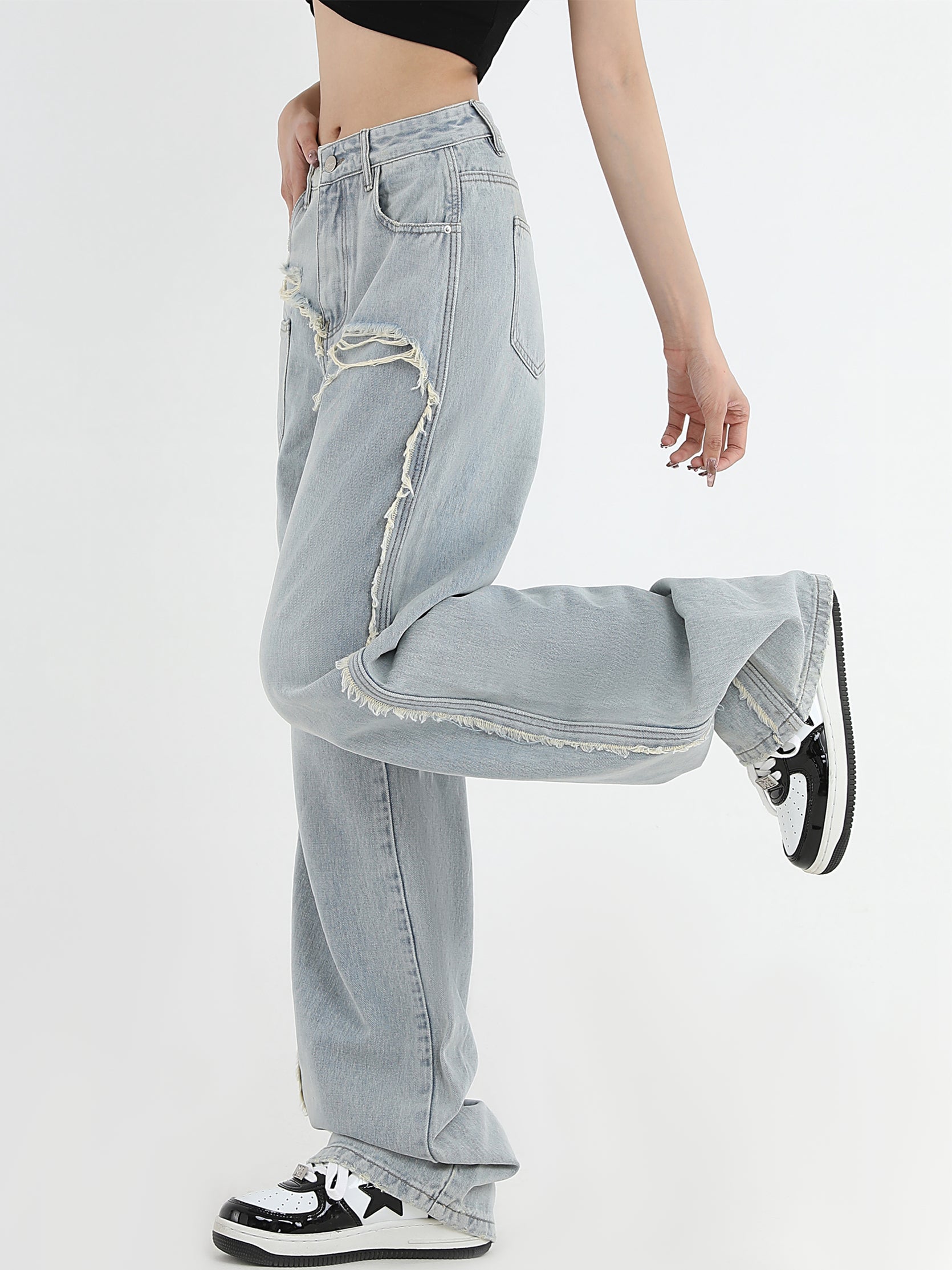 Asymmetrical Pocket Frayed Denim