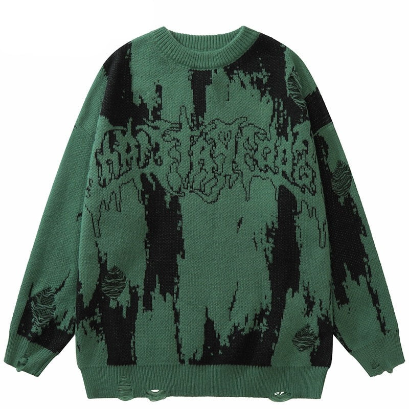 Abstract Distressed Knit Sweater