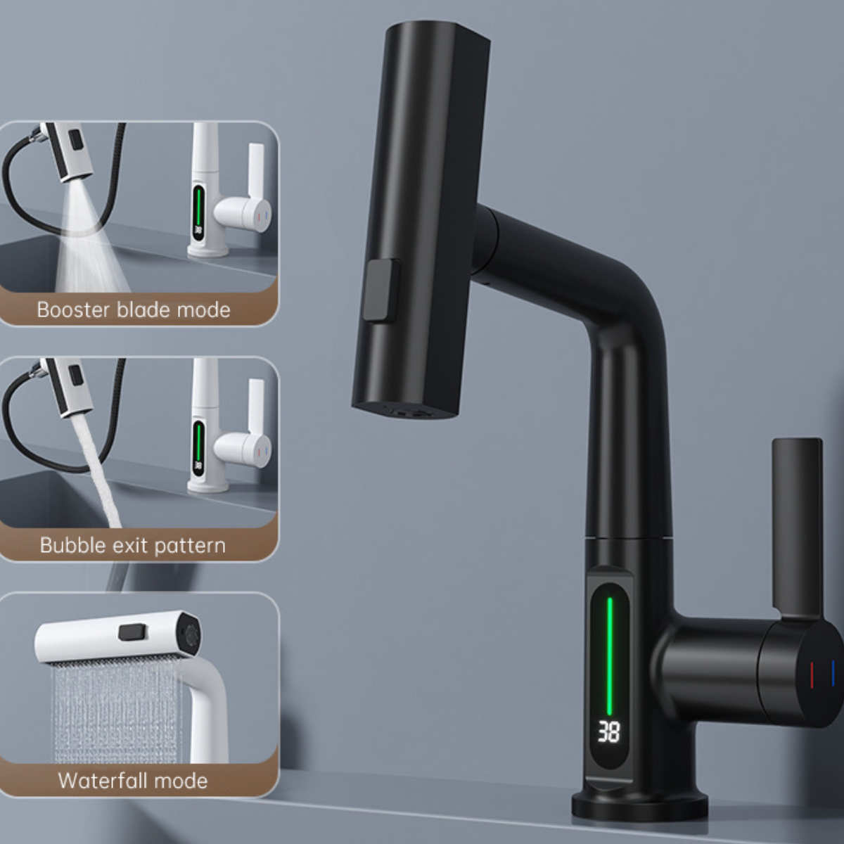 TempAware Faucet™: 3 in 1 Intelligent Digital Temperature Display Waterfall Kitchen Tap