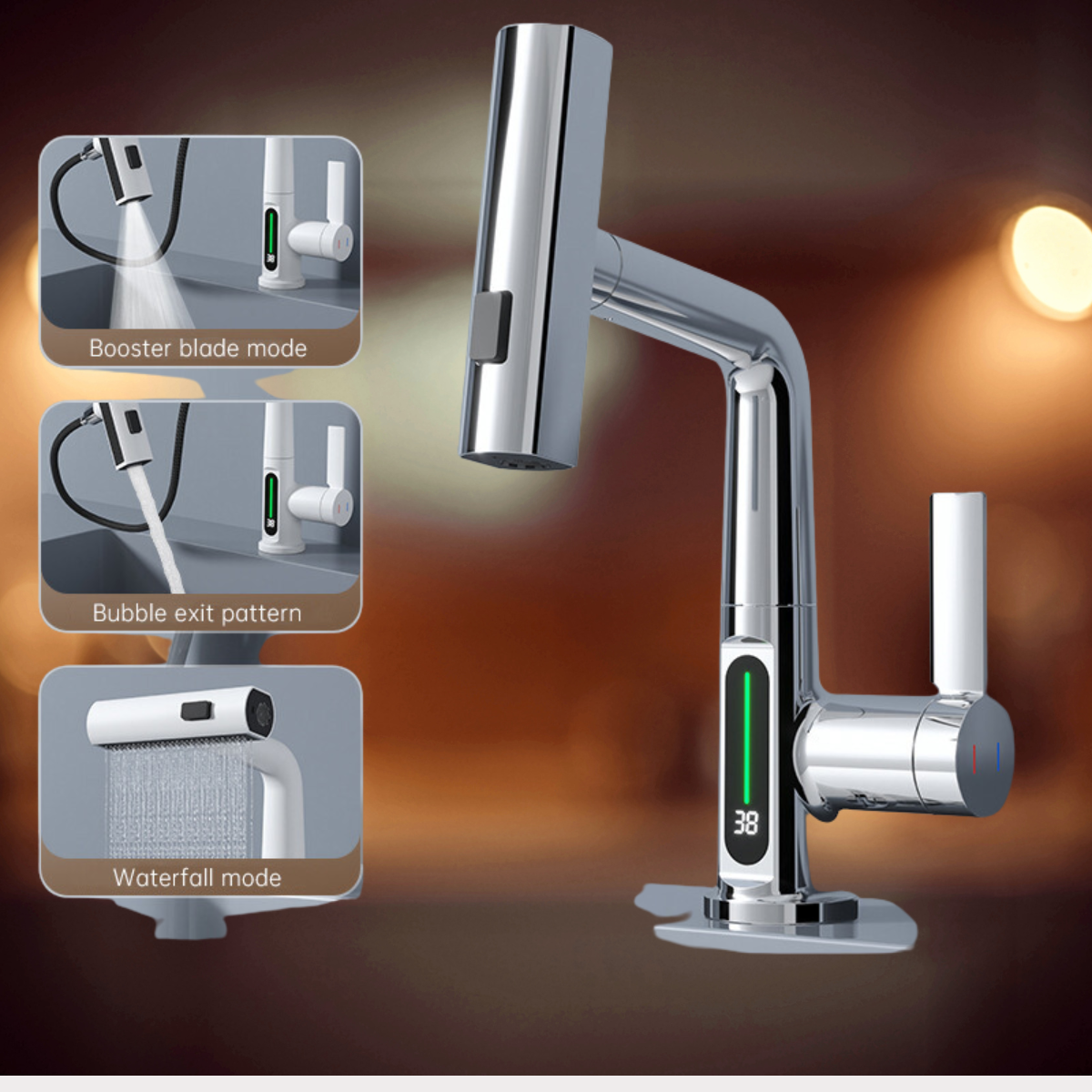 TempAware Faucet™: 3 in 1 Intelligent Digital Temperature Display Waterfall Kitchen Tap