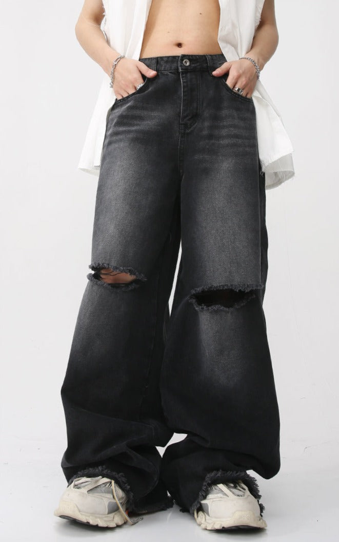 Wide Leg Distressed Denim