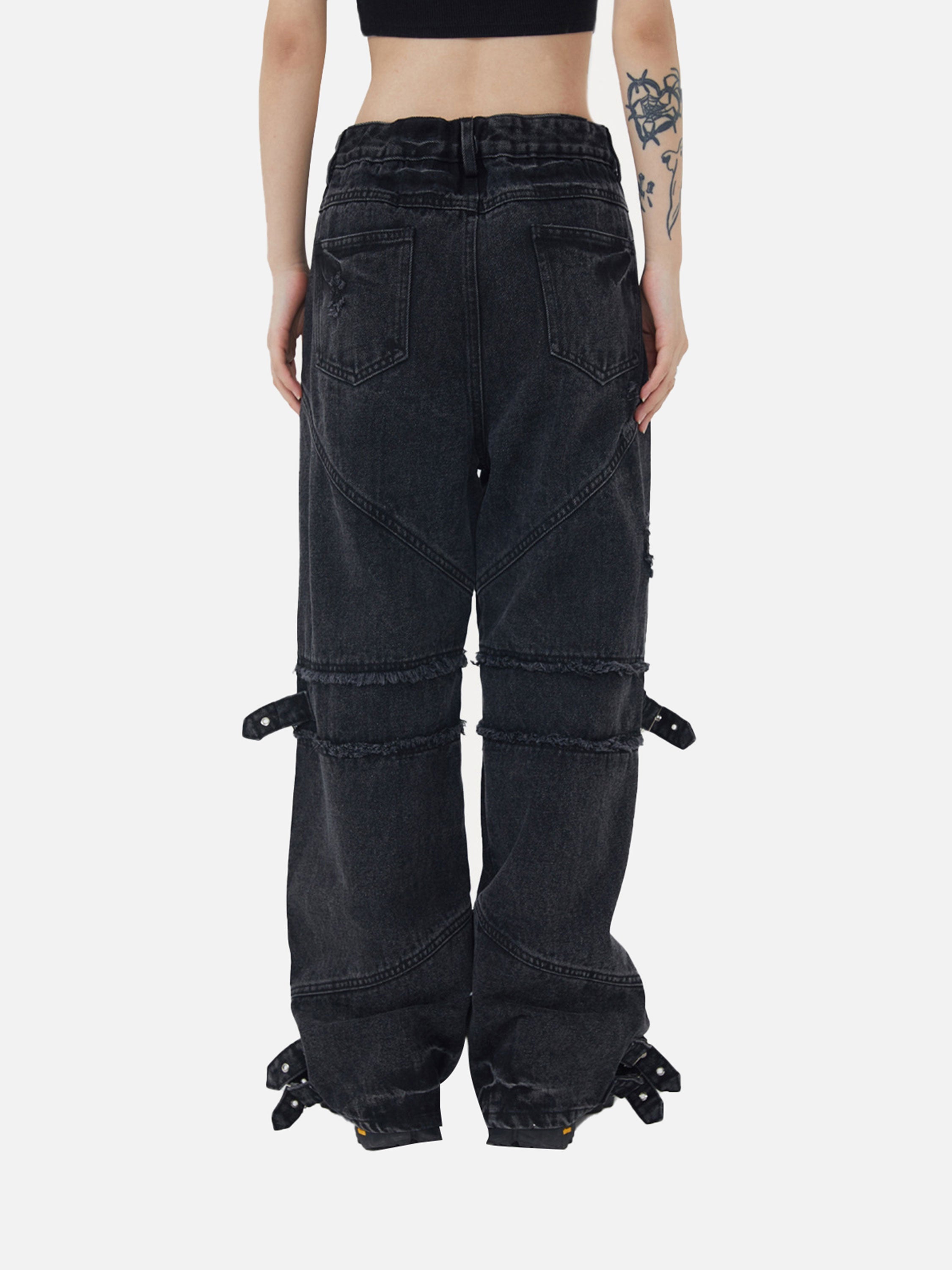 Disstresed Straps Denim