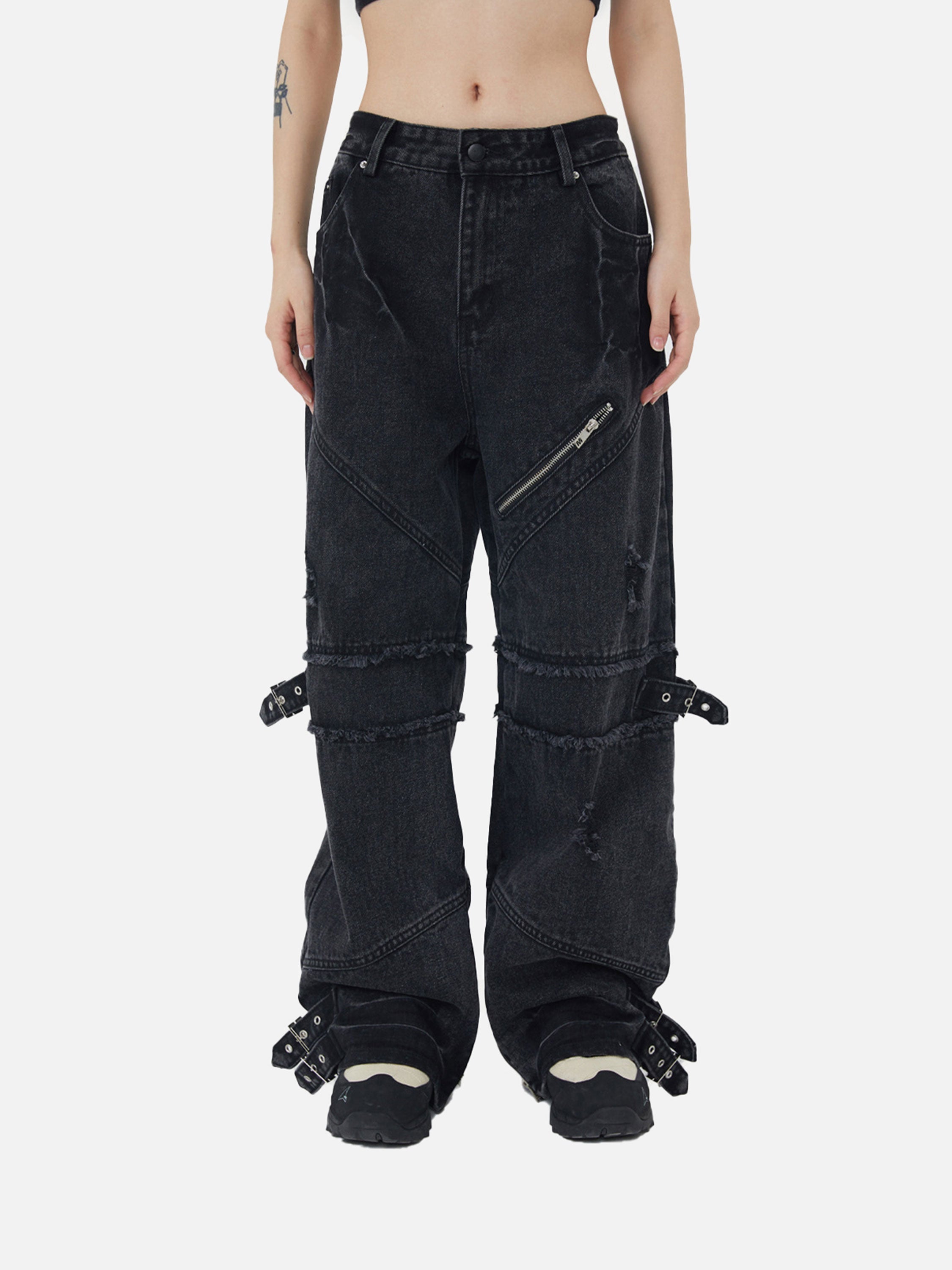 Disstresed Straps Denim