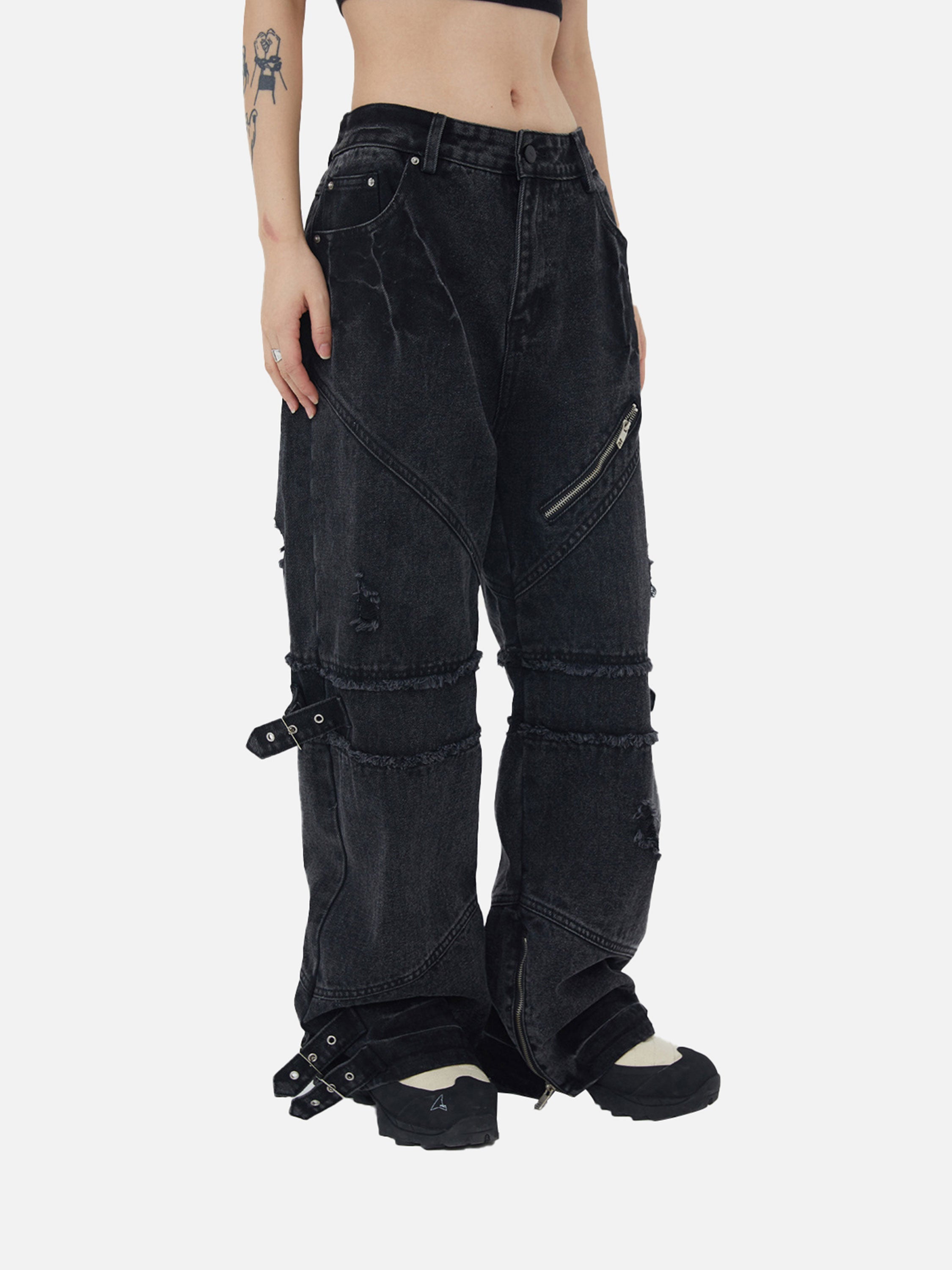 Disstresed Straps Denim