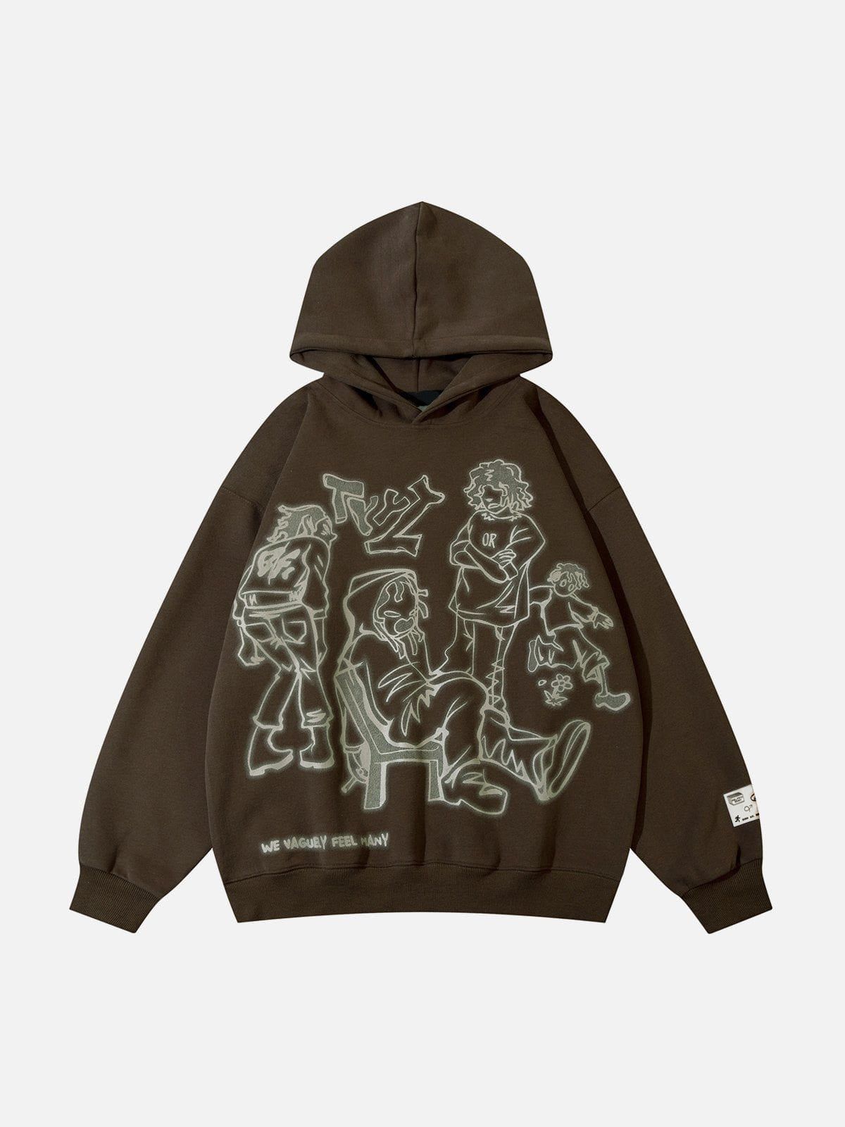 Kapuzenpullover mit Modea -Cartoon-Line-Charakter-Print