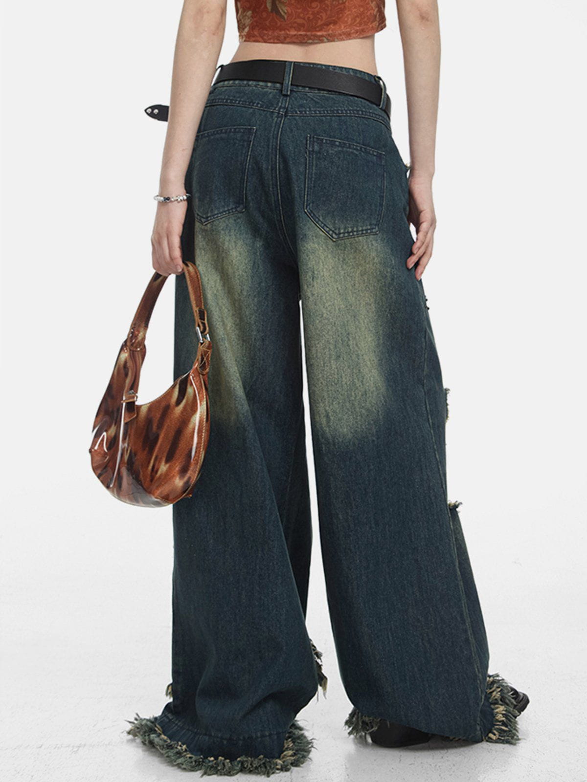 Distressed Star Wide Leg Denim